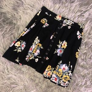 Black floral button up skirt